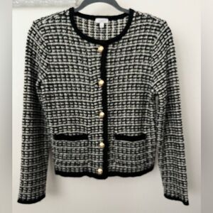 Talbots Petite Short Cardigan Black/White Petite Small